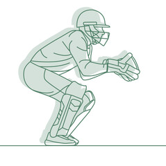 Cricket. Wicket keeper with Cricket batsman Line drawing Vector illustration.