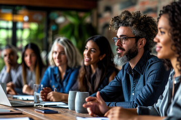 Reuniónde Equipo Multicultural: Grupo diverso de profesionales discutiendo ideas frescas y creativas en una sala de conferencias