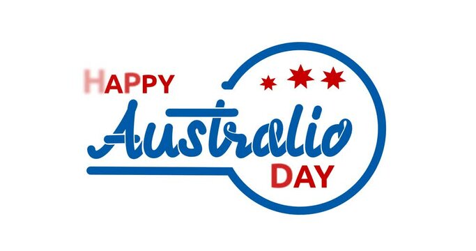 Happy Australia Day Text Animation with Alpha channel. Handwritten inscription calligraphy in 3 clips of different colors. Happy January 26th Independence Day celebration. Transparent background