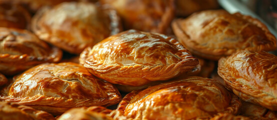 Golden-baked pies glisten, their flaky pastry crusts intricately crimped, inviting a taste of home-cooked warmth