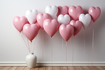 Heart shaped balloons for Valentine's Day on white background