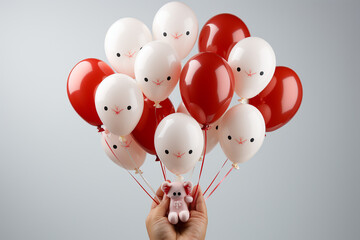 Heart shaped balloons for Valentine's Day on white background