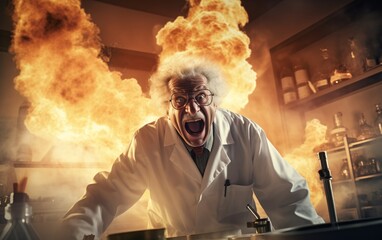 scienziato dottore ricercatore pazzo arrabbiato  - obrazy, fototapety, plakaty