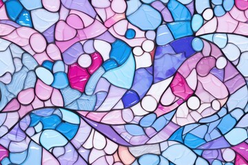  a close up of a stained glass window with many different colors of glass in the shape of a wavy wave.