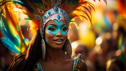 Portrait of a beautiful woman in a costume at the carnival in Rio de Janeiro,Generative Ai