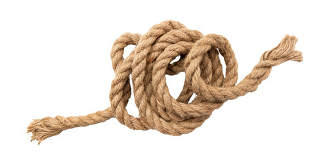 Jute. Twisted linen rope on a white background. Rope. Loop