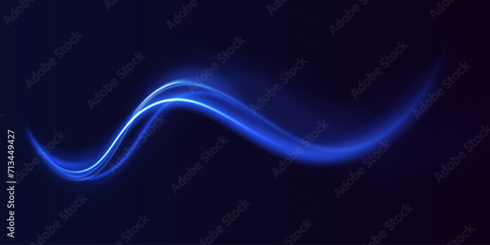 Poster Futuristic dynamic motion technology. Neon color glowing lines background, high-speed light trails effect. Laser beams luminous abstract sparkling isolated on a transparent background