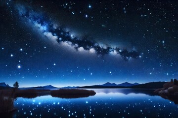 Naklejka premium Night landscape with moon and stars at the beach.