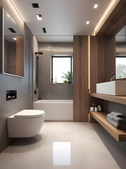 Fototapeta na wymiar Contemporary Small Bathroom Design with Modern Furnishings