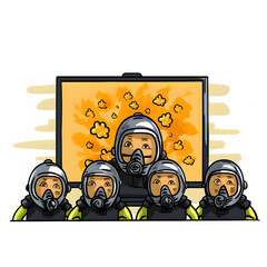 Nuclear emergency training exercise isolated on white background, doodle style, png
