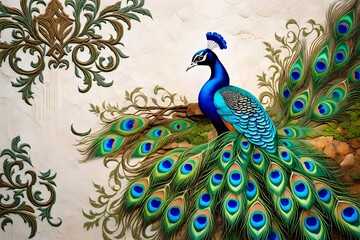Beautiful peacock with feathers.