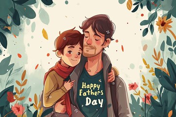 Happy Fathers Day Illustration and Vintage watercolor Father's Day typography poster - obrazy, fototapety, plakaty