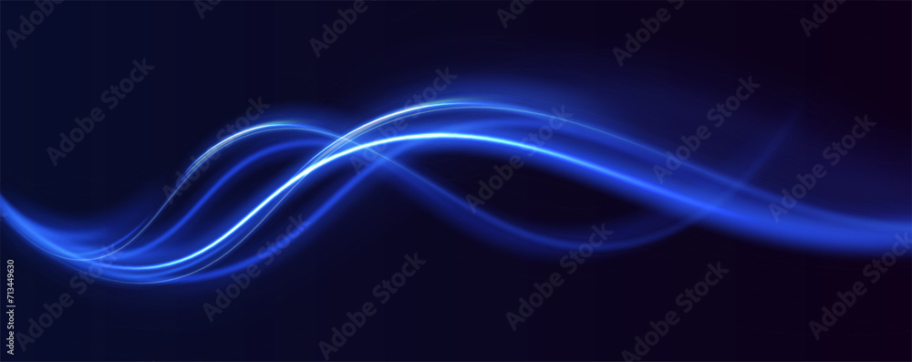 Poster Futuristic dynamic motion technology. Neon color glowing lines background, high-speed light trails effect. Laser beams luminous abstract sparkling isolated on a transparent background