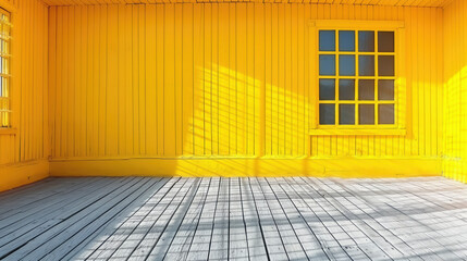 Yellow facade  With Wooden Floor and Windows