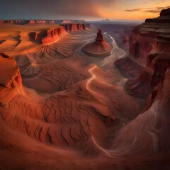 A mesmerizing desert panorama, where Daniel Kordan's lens unveils the intricate patterns of the canyonlands, bathed in the warm light of a setting sun