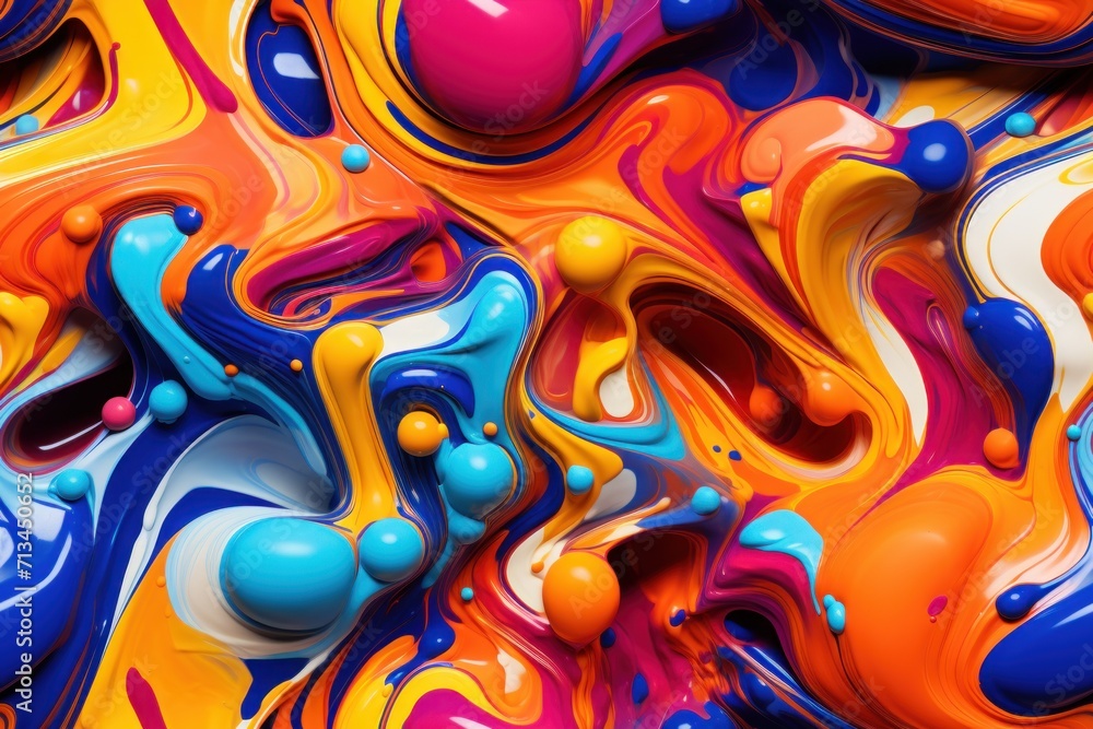 Poster  a close up of a multicolored surface with a lot of different shapes and sizes of paint on it.
