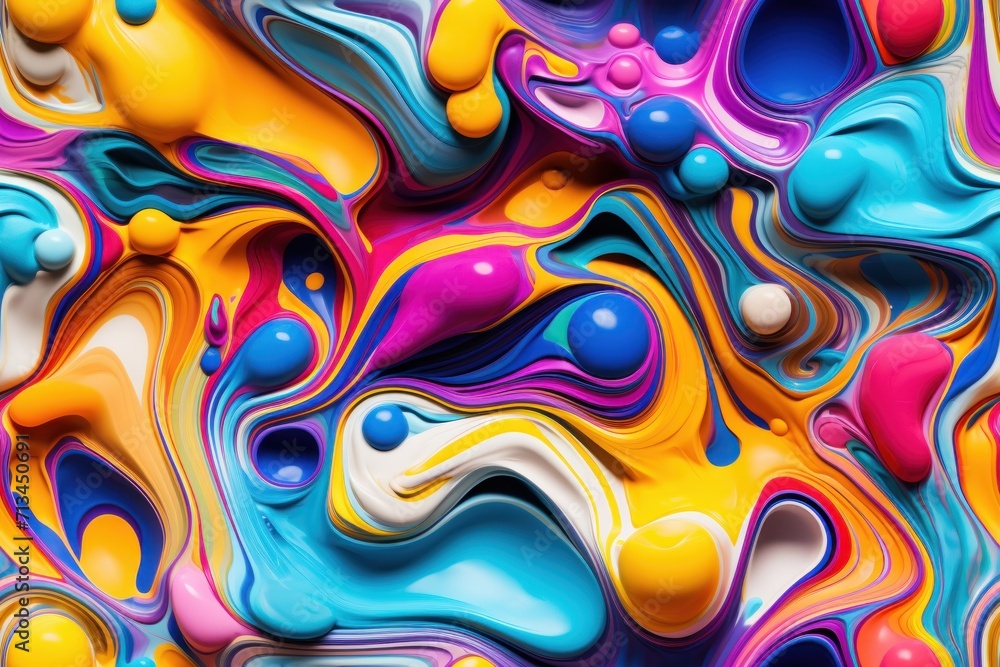 Poster a close up of a multicolored surface with a lot of different shapes and sizes of paint on it.