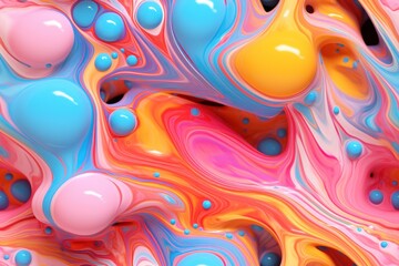  a close up of a multicolored liquid substance with blue, yellow, pink, and orange colors on it.