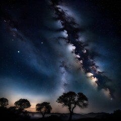 Fototapeta na wymiar A night sky resembling a canvas painted with stars and cotton-like clouds. - Upscaling by @Badar