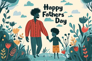 Happy Fathers Day Illustration and Vintage watercolor Father's Day typography poster