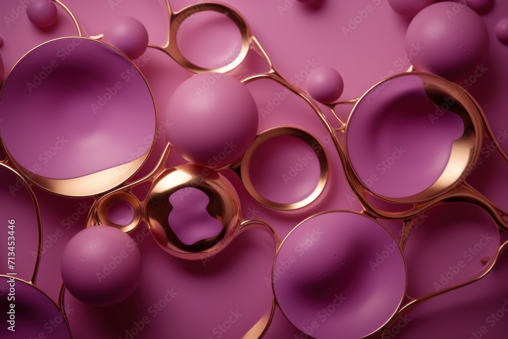 Aufkleber a close up of a bunch of shiny objects on a purple surface with a gold ring around the middle of it.