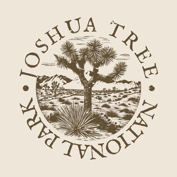 Joshua Tree, California Illustration Clip Art Design Shape. National Park Vintage Icon Vector Stamp.
