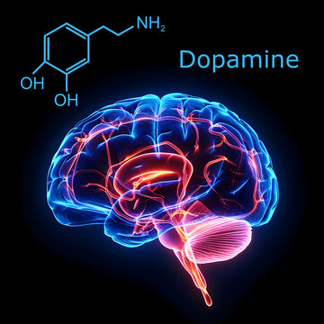 Human Brain. Dopamine Molecule. Parkinson's Disease.