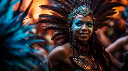 Abwaschbare Fototapete Portrait of a beautiful woman in a costume at the carnival in Rio de Janeiro,Generative Ai © MohammadAizaz