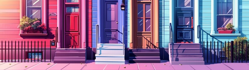 colorful house cartoon illustration on the sidewalk Generative AI