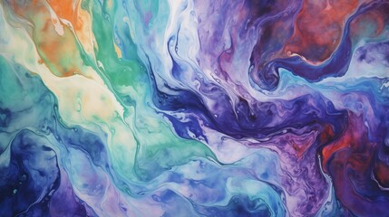 Abstract Violet and Aquamarine Swirls Fluid Acrylics Watercolor Painting Texture Background in Rainbow Hues