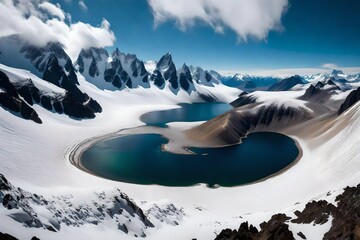 Captured by a high-definition camera, a stunning aerial perspective of the snowing mountains encircling the pristine Laguna Del Inca in the Chilean Andes