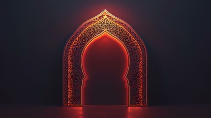 Ramadan Kareem background. Ramadan Kareem greeting card with mosque door. 3d rendering - obrazy, fototapety, plakaty