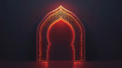 Fotobehang Ramadan Kareem background. Ramadan Kareem greeting card with mosque door. 3d rendering © shameem