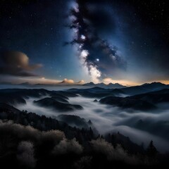 A night sky resembling a canvas painted with stars and cotton-like clouds. - Upscaling by @Badar