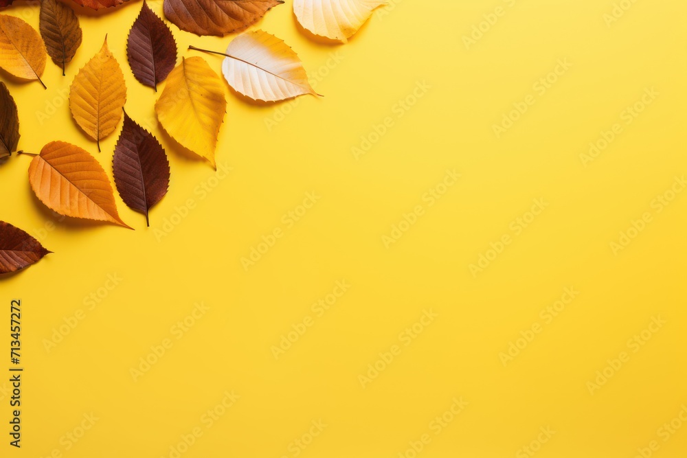 Poster  autumn leaves on a yellow background with copy - space for your text or image top view with copy - space for your text.