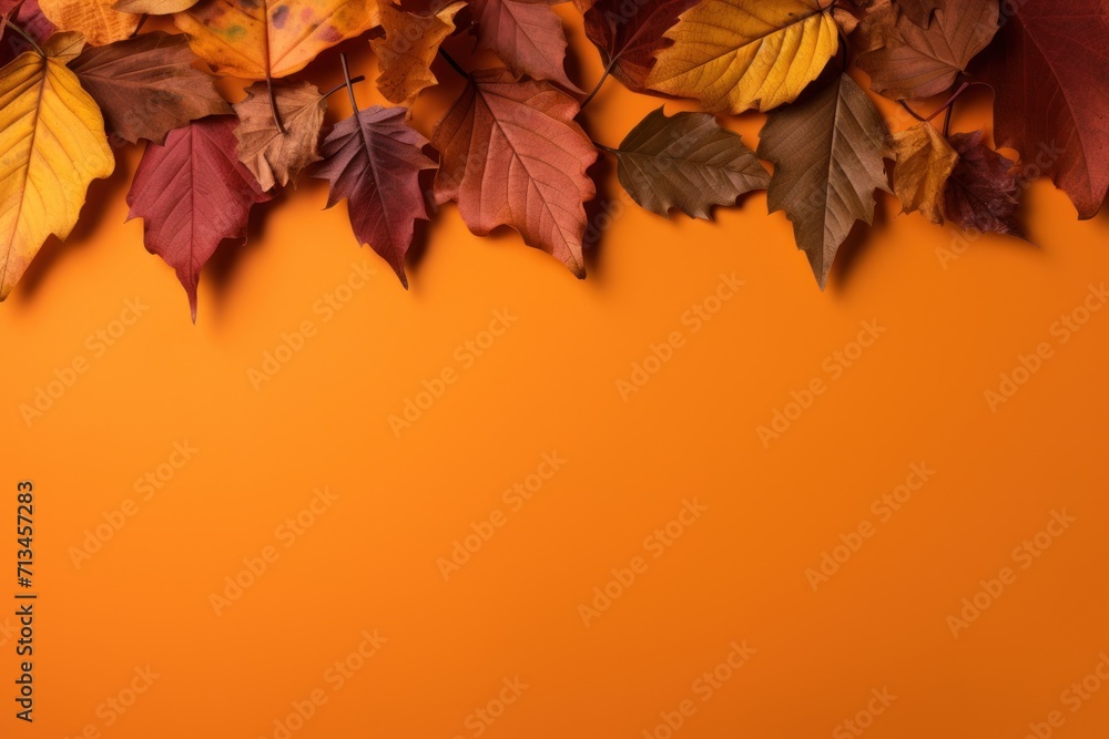 Poster a close up of a bunch of leaves on an orange background with a space for a text or an image.