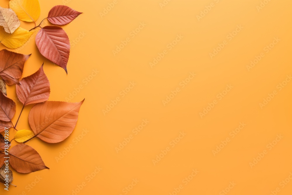 Poster colorful autumn leaves on a yellow background with copy - space for your text or image top view with