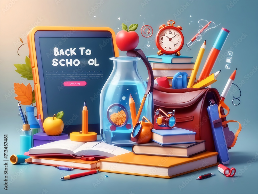 Poster back to school. online selection of things necessary for studying. lesson schedule on the phone. adv