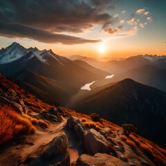 A breathtaking view of the sunrise over a mountain range, capturing the untouched beauty of the wilderness