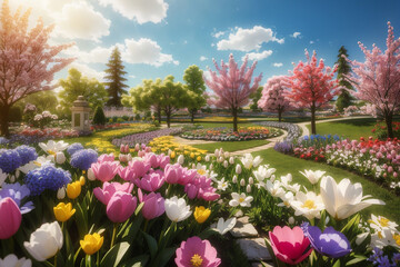 Fototapeta premium Spring flower gard background ai generative