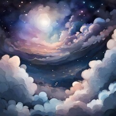 A mesmerizing night sky with stars and clouds painted in soft pastel hues. - Upscaling by @Badar