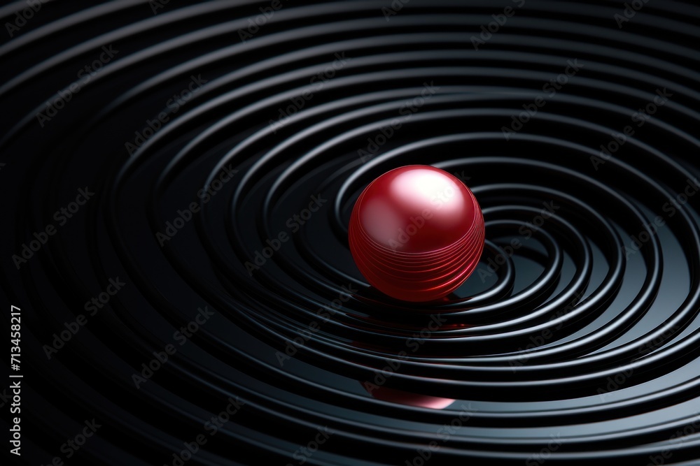 Aufkleber a red ball floating in the middle of a black pool of water with ripples on the bottom of it.