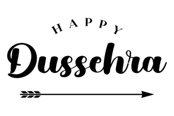 Happy Dussehra lettering with bow arrow of Rama festival vector illustration. - obrazy, fototapety, plakaty