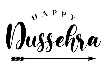 Happy Dussehra lettering with bow arrow of Rama festival vector illustration. - obrazy, fototapety, plakaty
