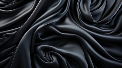 Fototapeta premium Silken Charisma: Black Satin Fabric Weave Transforms into a Soft and Smooth Wallpaper, Radiating Understated Elegance