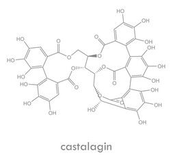 Castalagin structure. Molecule of ellagitannin, a type of hydrolyzable tannin, found in oak and chestnut wood.