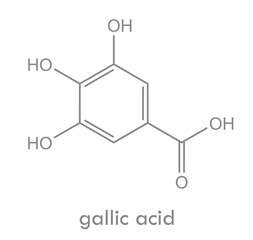 Gallic acid structure. Molecule found in tea leaves, gallnuts, oak, sumac and other plants.