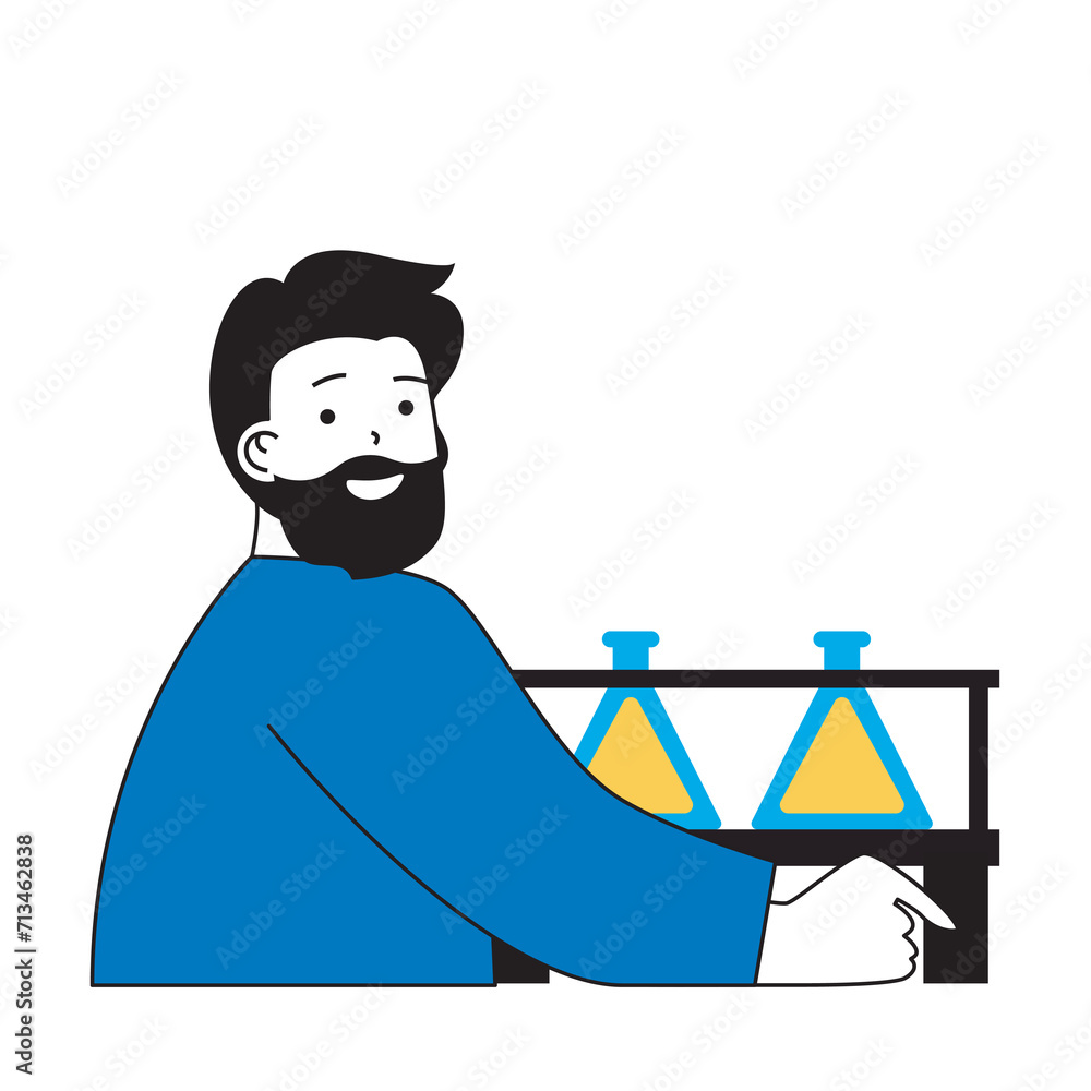 Aufkleber Science laboratory concept with cartoon people in flat design for web. Scientist making medical tests and analysis in flasks at lab. Vector illustration for social media banner, marketing material.