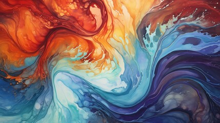 Abstract Blue, Red, Orange, Yellow, and Green Fluid Organic Forms Oil Painting Texture Background