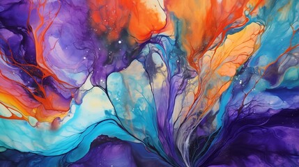 Abstract Blue, Orange, and Purple Swirling Watercolor and Acrylic Oil Painting Texture Background